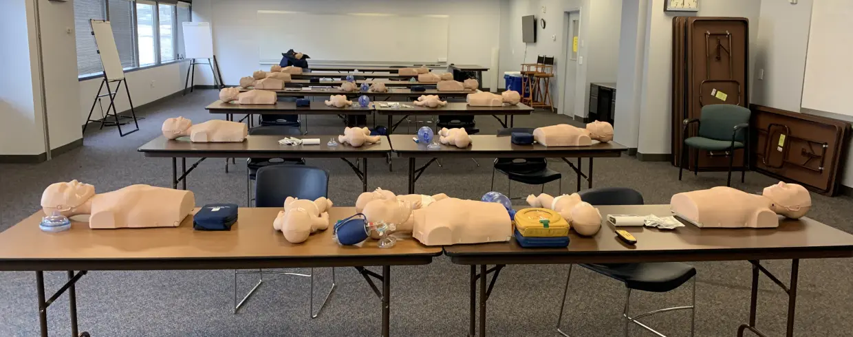 CPR training room with mannequins